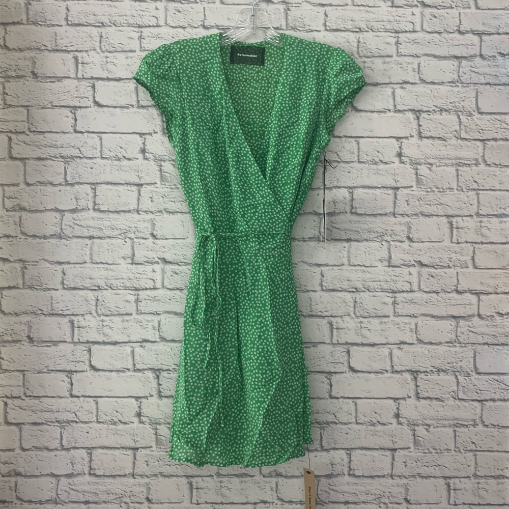 Green Floral Wrap Dress